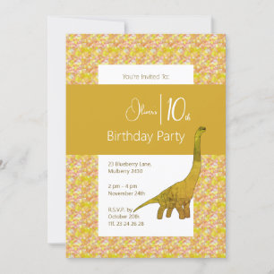 illusima lange nek dinosaurus geel 10e verjaardag kaart