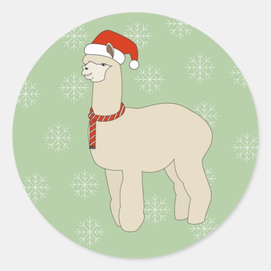 illusima Llama Kerstmis Pet Snowflakes Green Ronde Sticker (Voorkant)