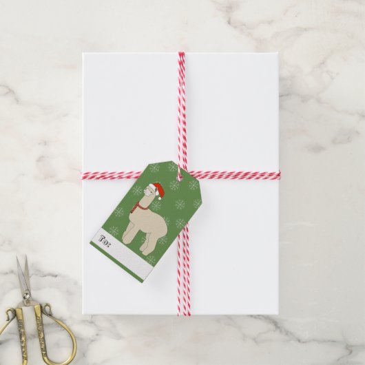 illusima Llama Kerstmis Snowflakes Green Cadeaulabel (Met Touw)