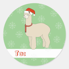 illusima Llama Kerstmis Snowflakes Green Ronde Sticker