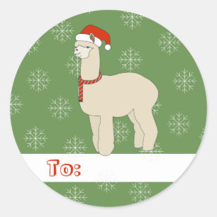 illusima Llama Kerstmis Snowflakes Green Ronde Sticker