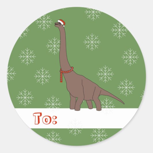 illusima Long-Necked Dinosaur kerstsnowflakes Ronde Sticker (Voorkant)