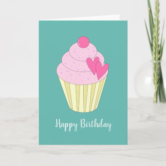 illusima Love Heart Cupcake Turquoise Birthday Kaart (Voorkant)