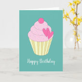 illusima Love Heart Cupcake Turquoise Birthday Kaart (Gele Bloem)