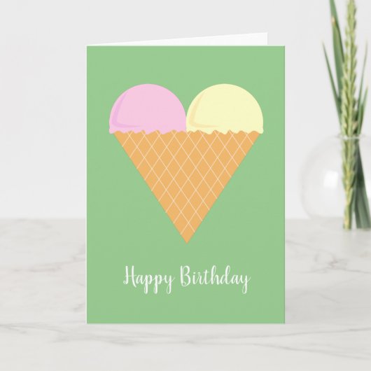 illusima Love Heart Ice-Cream Green Birthday Kaart (Voorkant)