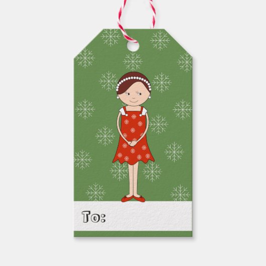 illusima Meisje Kerstsneeuwvlokken Cadeaulabel (Voorkant)