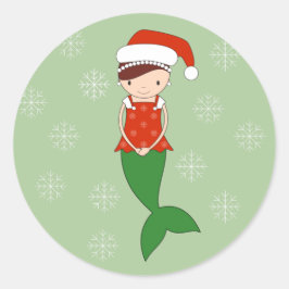 illusima Mermaid Kerstmis Snowflakes Green Ronde Sticker