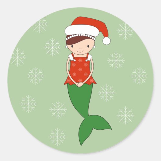 illusima Mermaid Kerstmis Snowflakes Green Ronde Sticker (Voorkant)
