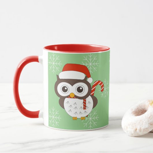 Illusima Mr. Uil Kerst Sneeuwvlokken Lichtgroen Mok (Met donut)