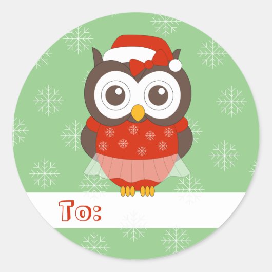 illusima Owl Ballerina Kerstmis Snowflakes Green Ronde Sticker (Voorkant)