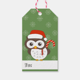 illusima Owl Kerstmis Snowflakes Green Cadeaulabel