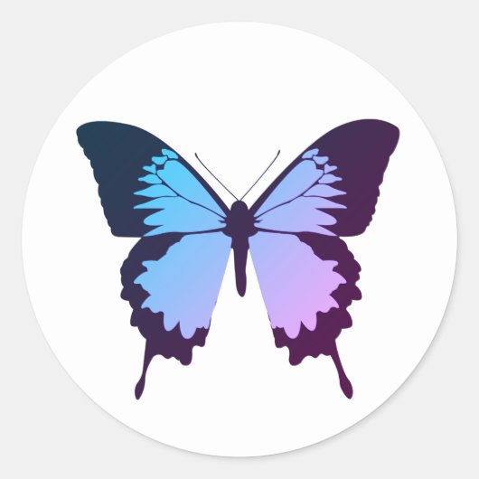illusima Paarse Blauwe Gradiënt Vlinder Wit Ronde Sticker (Voorkant)