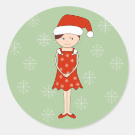 illusima Pet met kerstmis Girl Snowflakes Green Ronde Sticker
