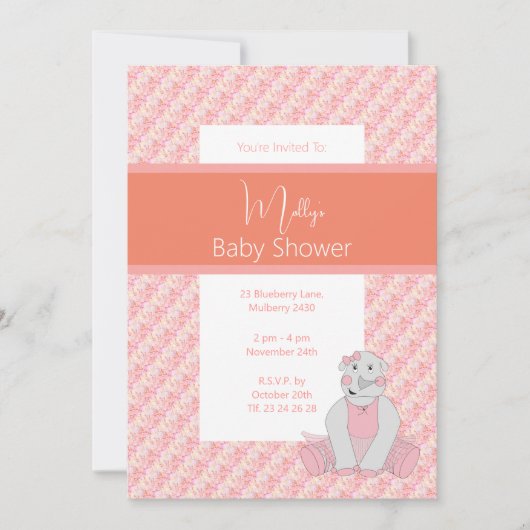 illusima Pink Peach Tones Floral Baby shower Kaart (Voorkant)