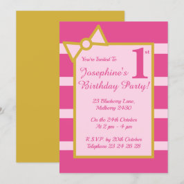 illusima Pink Stripes Girls Gold Birthday Party Kaart