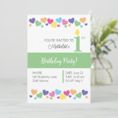 illusima Rainbow Love Hearts, Groene 1e Verjaardag Kaart (Staand voorkant)