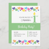 illusima Rainbow Love Hearts, Groene 1e Verjaardag Kaart (Voorkant / Achterkant)