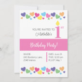 illusima Rainbow Love Hearts, roze 1e verjaardag Kaart (Voorkant)