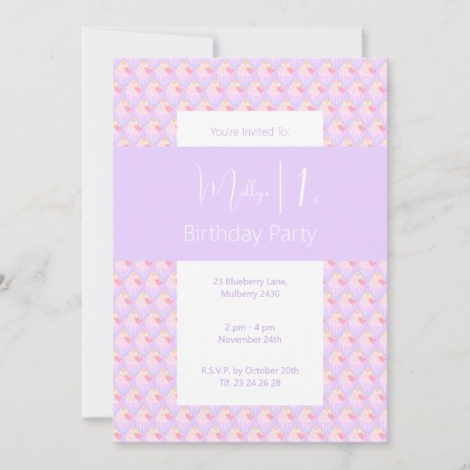 illusima Regenboog Cupcake Paarse 1e Verjaardagsfe Kaart (Voorkant)