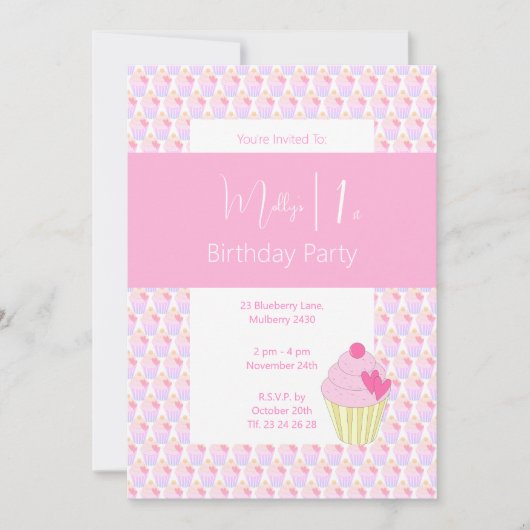 illusima Regenboog Cupcakes 1e Verjaardagsfeest Kaart (Voorkant)