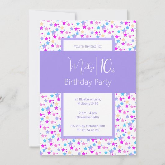 illusima Regenboog Sterren Paarse Meisjes 10e Verj Kaart (Voorkant)