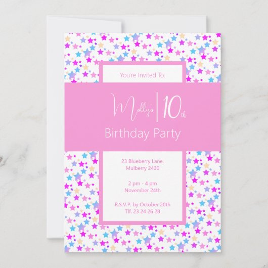 illusima regenboog sterren roze meisjes 10e verjaa kaart (Voorkant)