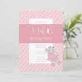 illusima roze ballerina hippo 10e verjaardag kaart (Staand voorkant)