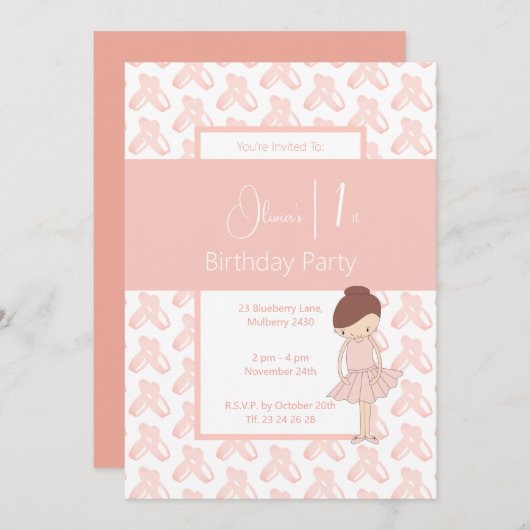 illusima roze ballerina schoenen 1e verjaardag kaart (Voorkant / Achterkant)