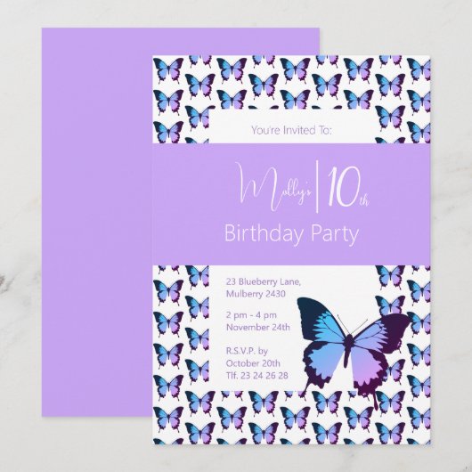 illusima vlinder patroon 10e verjaardag kaart (Voorkant / Achterkant)