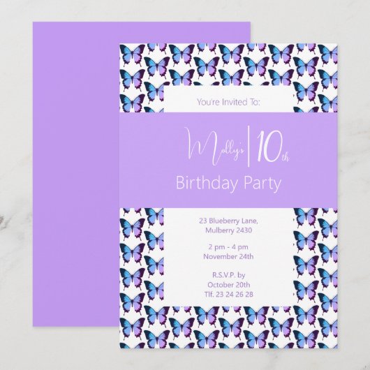 illusima vlinderpatroon Paarse 10e verjaardag Kaart (Voorkant / Achterkant)