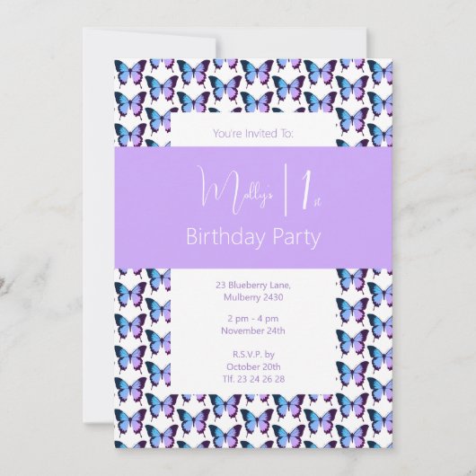 illusima vlinderpatroon Paarse 1e verjaardag Kaart (Voorkant)