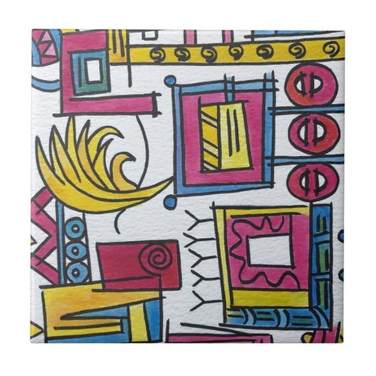 Illusory-Modern Bauhaus Geometrische Waterverf Kun Tegeltje (Voorkant)