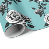 Illustrated Black And White Roses  Cadeaupapier (Rol Hoek)