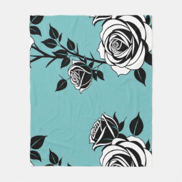 Illustrated Black And White Roses  Fleece Deken