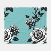 Illustrated Black And White Roses Fleece Deken (Voorkant (Horizontaal))