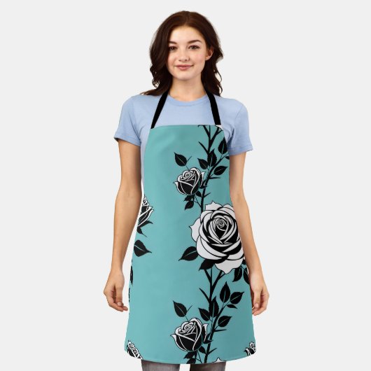 Illustrated Black And White Roses  Schort (Gedragen)