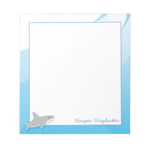 Illustrated Blue White Gray Shark Name Notitieblok