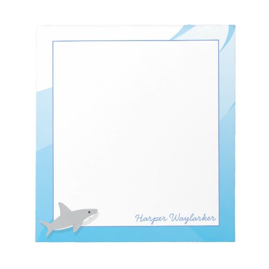 Illustrated Blue White Gray Shark Name Notitieblok (Voorkant)