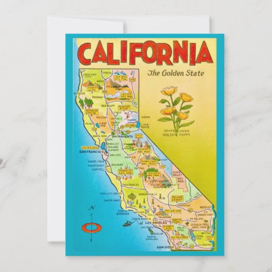 Illustrated California State 5x7 Big Postcard Bedankkaart (Voorkant)