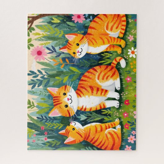 Illustrated Cats in Bloom Legpuzzel (Verticaal)