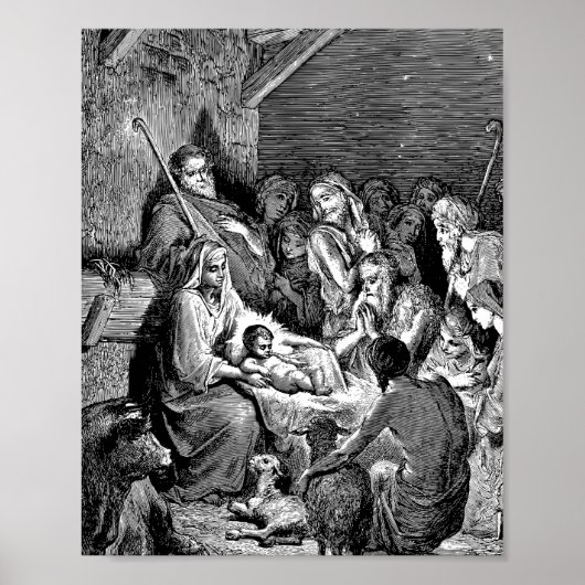 Illustrated Christmas Nativity Scene Poster (Voorkant)