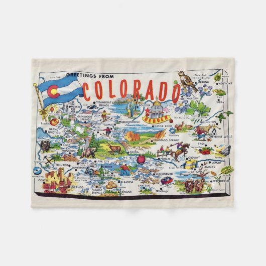 Illustrated Colorado Map Small Fleece Deken (Voorkant (Horizontaal))