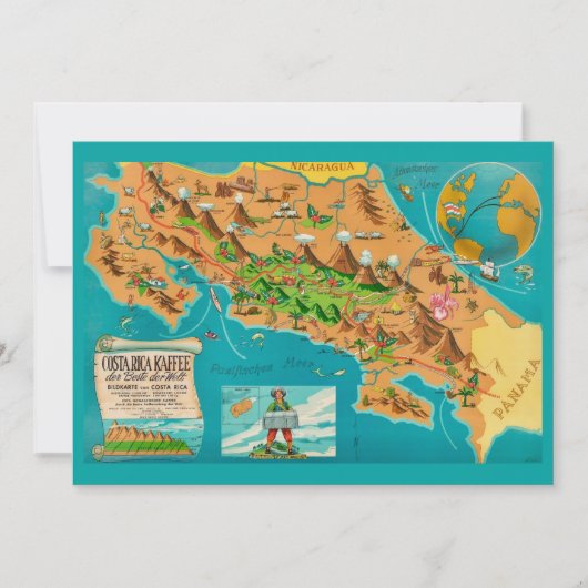 Illustrated COSTA RICA Map 5x7 Card Kaart (Voorkant)