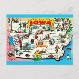 Illustrated Iowa Map Postcard Briefkaart