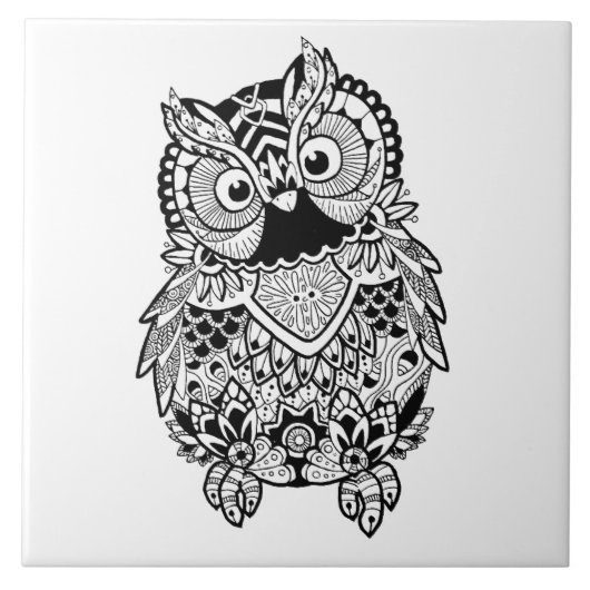 Illustrated Mandala Owl Tegeltje (Voorkant)