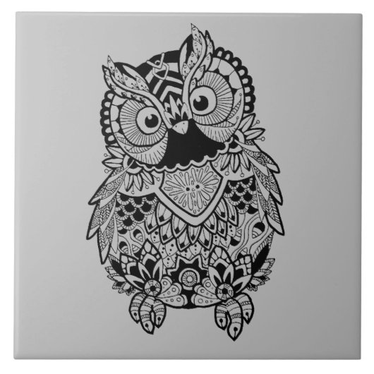 Illustrated Mandala Owl Tegeltje (Voorkant)