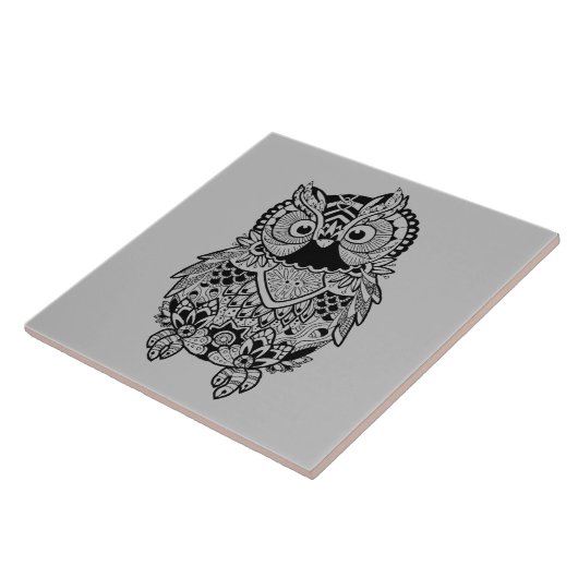 Illustrated Mandala Owl Tegeltje (Zijkant)