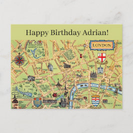 Illustrated Map of London Birthday Posrcard Briefkaart