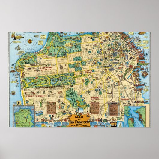 Illustrated Map of San Francisco 1927 Poster (Voorkant)