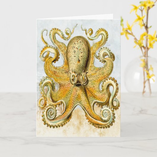 Illustrated Octopus Squid Happy Birthday Card Kaart (Gele Bloem)